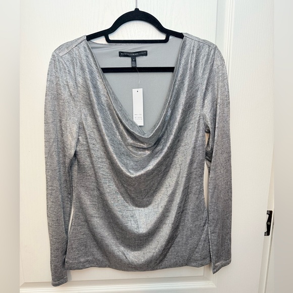White House Black Market Tops - White House Black Market Metallic Gray Drape Neck Top